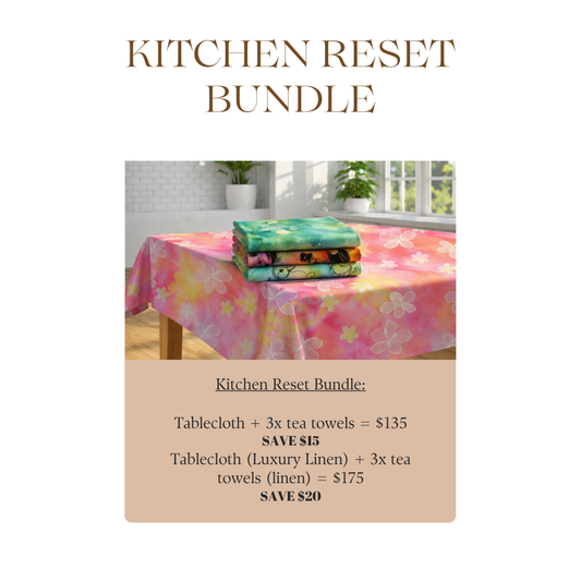Kitchen Reset Bundle - Tablecloth + 3x Tea Towels
